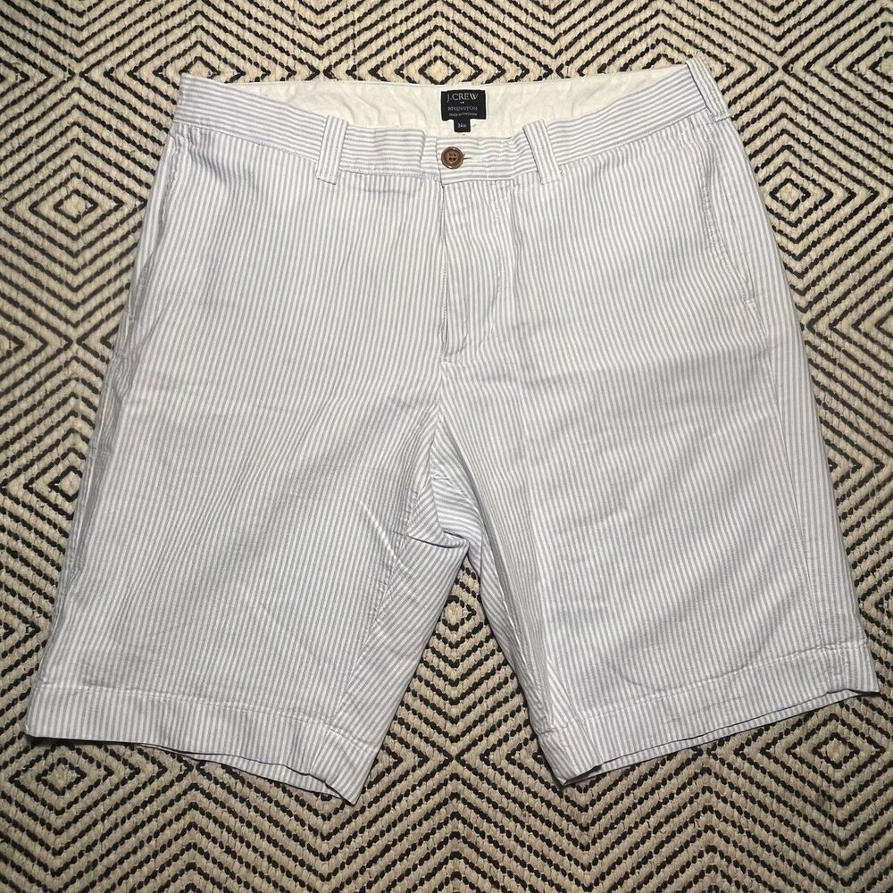 J.Crew Shorts Mens 34 Blue White Stripe Chino Gramercy 10 Inseam Preppy Summer